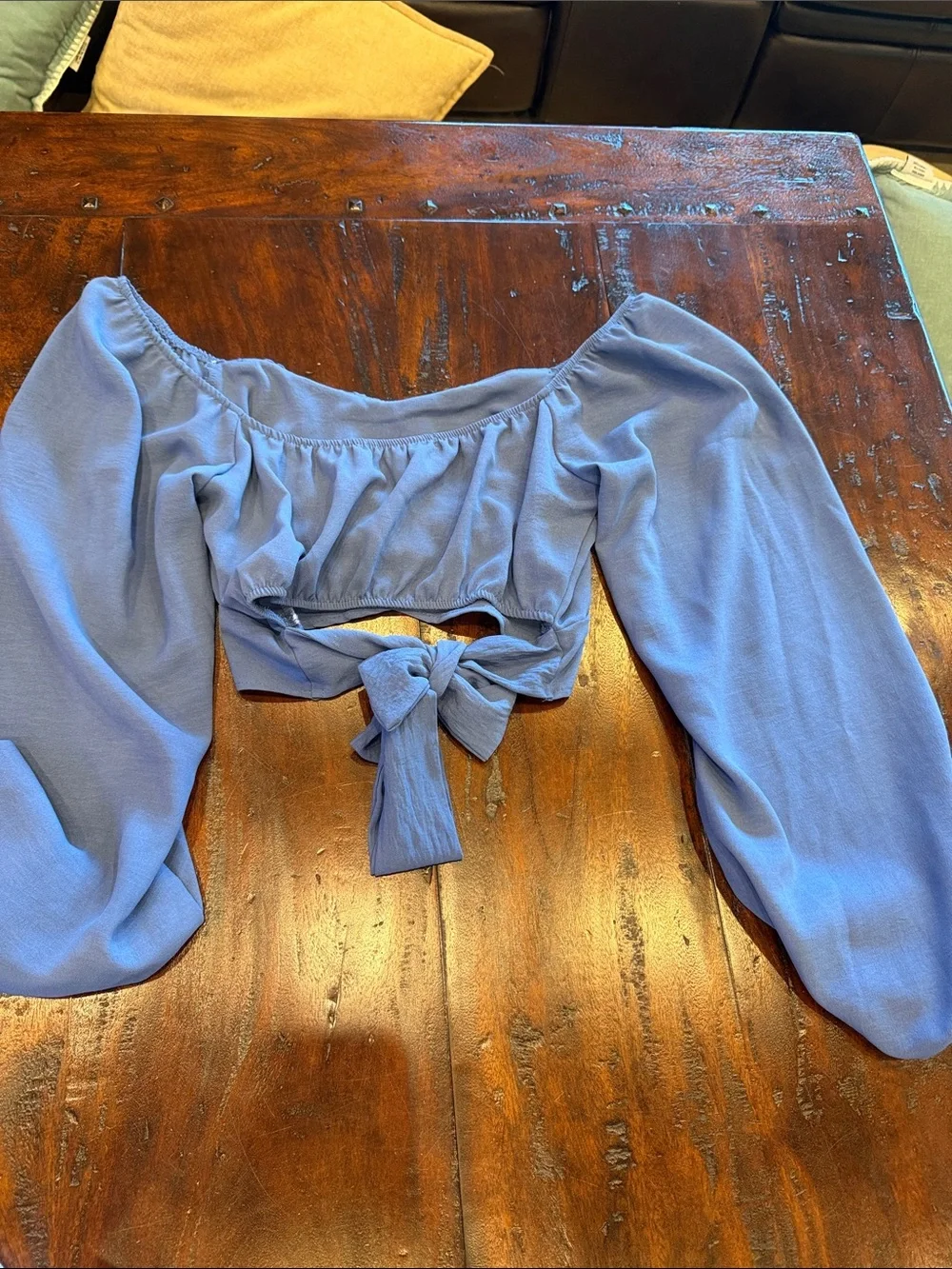 Altar'd State Blue Puff-Sleeve Cropped Top